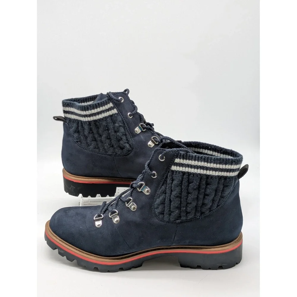 Torrid Women's 10W Navy Faux Suede Sweater Knit Hiker Ankle Boots Lug Sole